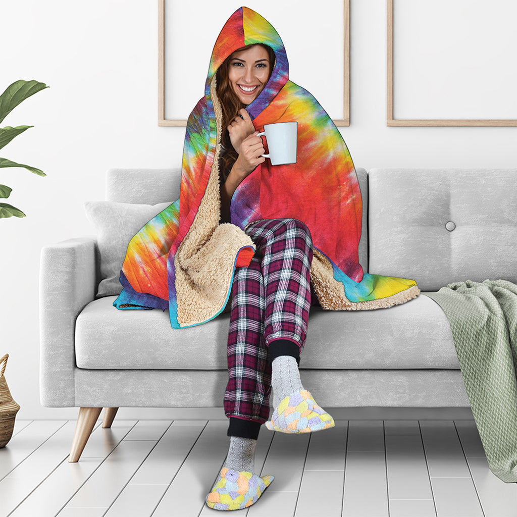 Colorful Hippie Tie Dye Print Hooded Blanket