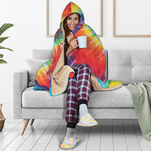 Colorful Hippie Tie Dye Print Hooded Blanket