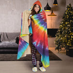 Colorful Hippie Tie Dye Print Hooded Blanket