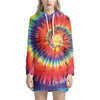 Colorful Hippie Tie Dye Print Pullover Hoodie Dress