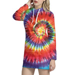 Colorful Hippie Tie Dye Print Pullover Hoodie Dress