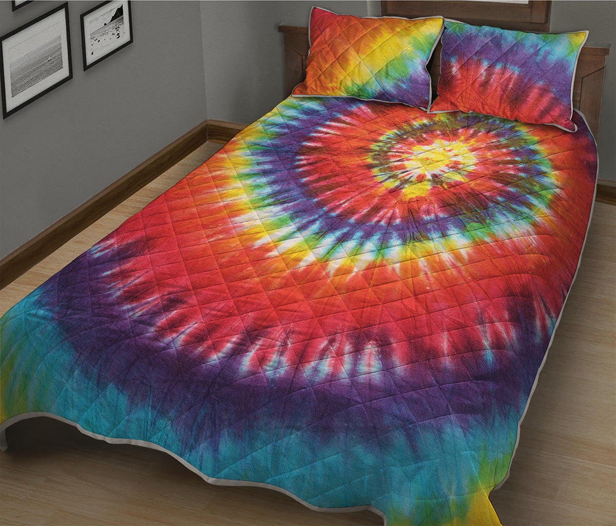 Colorful Hippie Tie Dye Print Quilt Bed Set