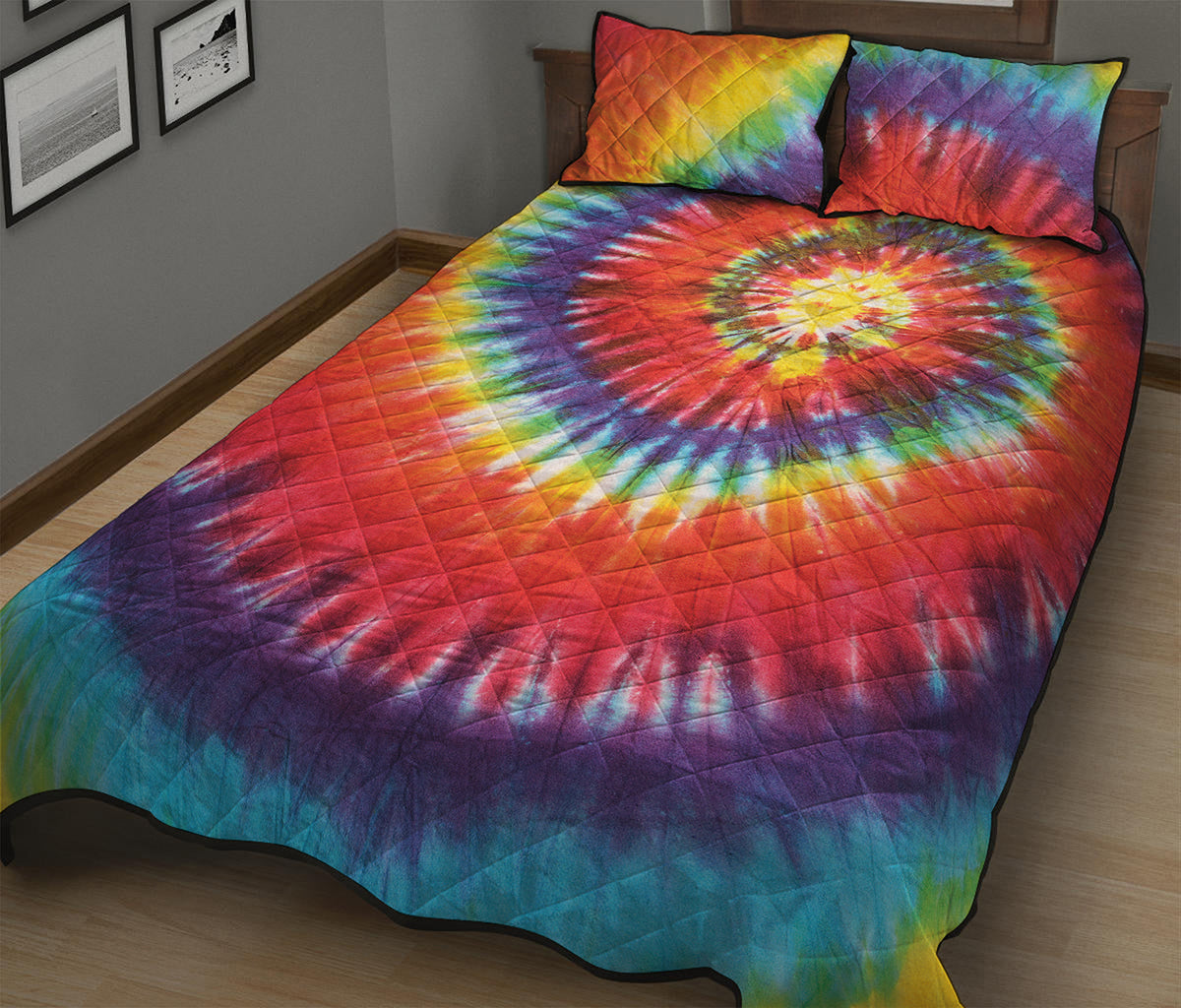 Colorful Hippie Tie Dye Print Quilt Bed Set