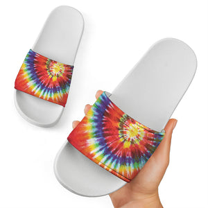 Colorful Hippie Tie Dye Print White Slide Sandals