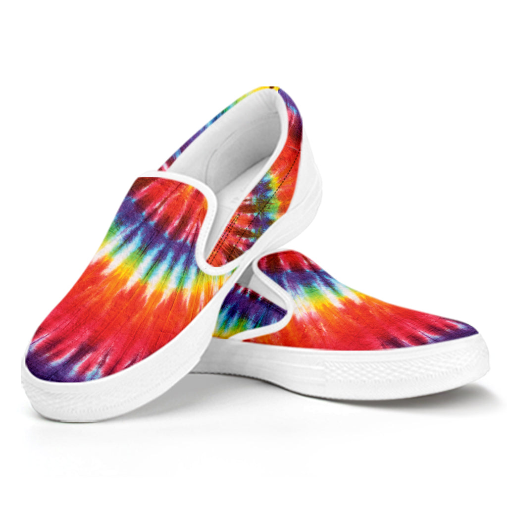 Colorful Hippie Tie Dye Print White Slip On Shoes