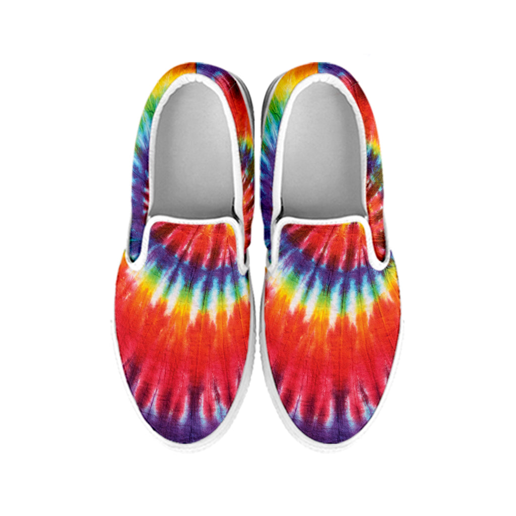 Colorful Hippie Tie Dye Print White Slip On Shoes