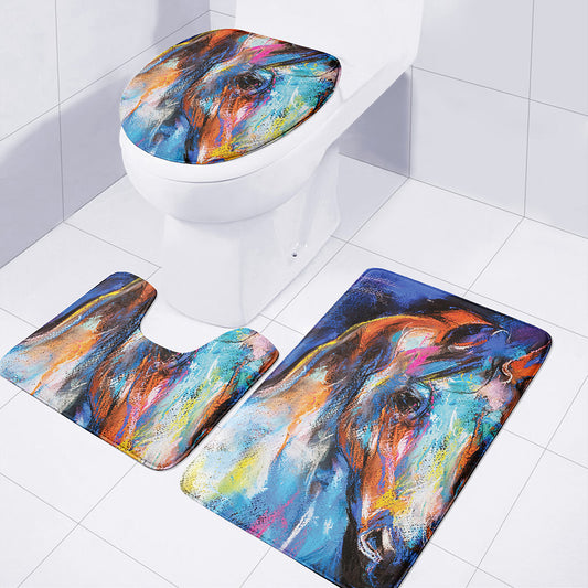 Colorful Horse Painting Print 3 Piece Bath Mat Set