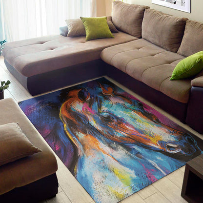 Colorful Horse Painting Print Area Rug