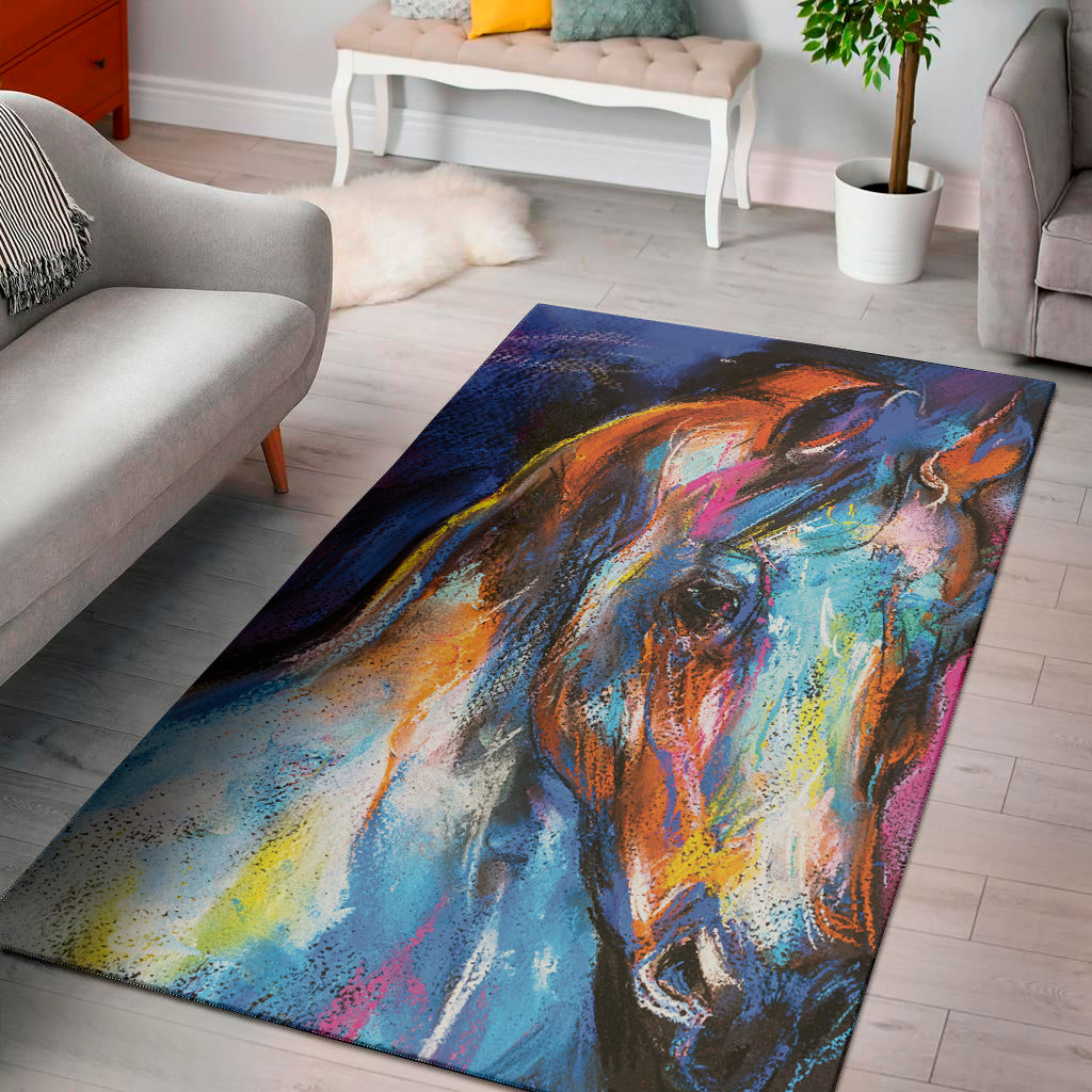 Colorful Horse Painting Print Area Rug