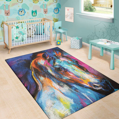 Colorful Horse Painting Print Area Rug