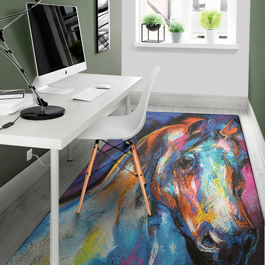 Colorful Horse Painting Print Area Rug