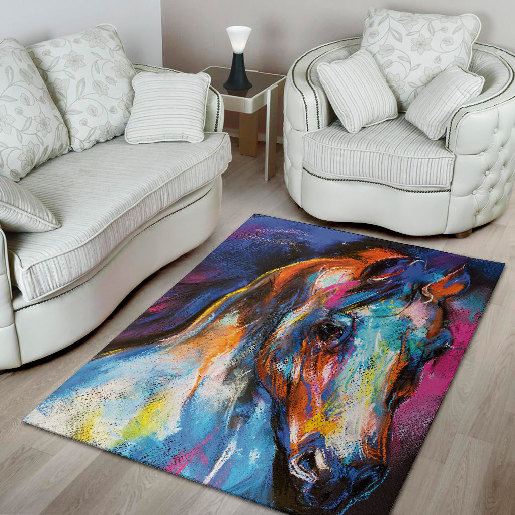 Colorful Horse Painting Print Area Rug