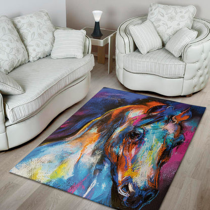 Colorful Horse Painting Print Area Rug