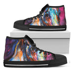 Colorful Horse Painting Print Black High Top Shoes