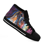 Colorful Horse Painting Print Black High Top Shoes