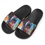Colorful Horse Painting Print Black Slide Sandals