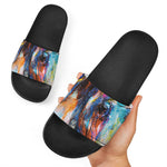 Colorful Horse Painting Print Black Slide Sandals