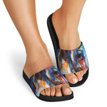 Colorful Horse Painting Print Black Slide Sandals