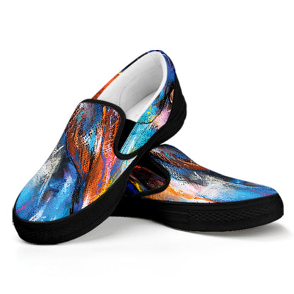 Colorful Horse Painting Print Black Slip On Shoes