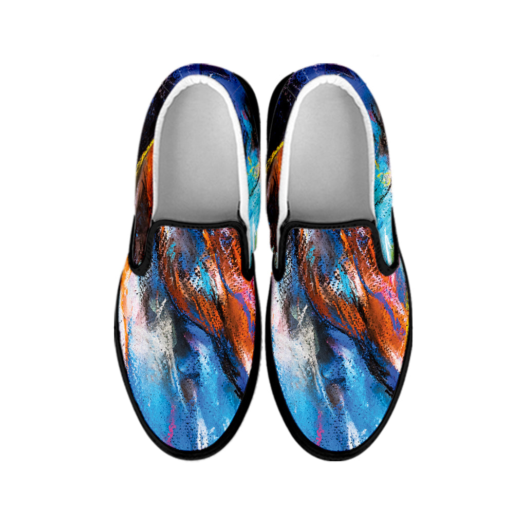 Colorful Horse Painting Print Black Slip On Shoes