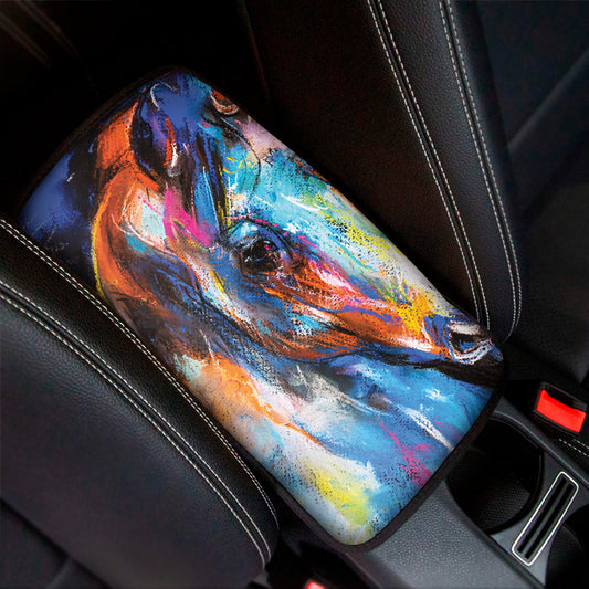 Colorful Horse Painting Print Car Center Console Cover