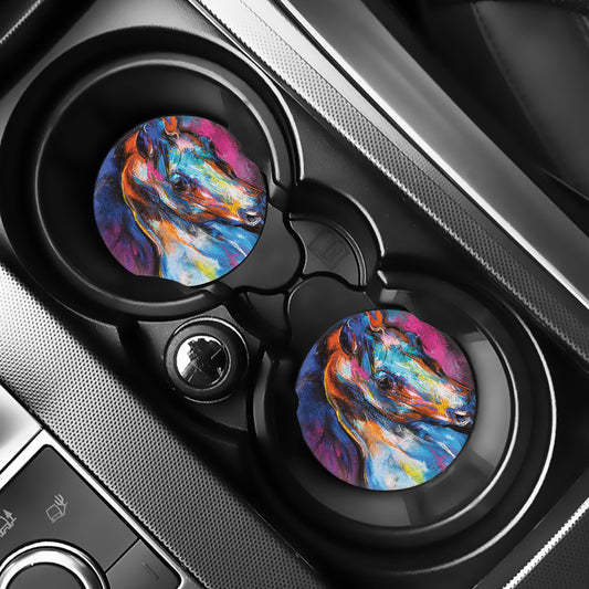 Colorful Horse Painting Print Car Coasters