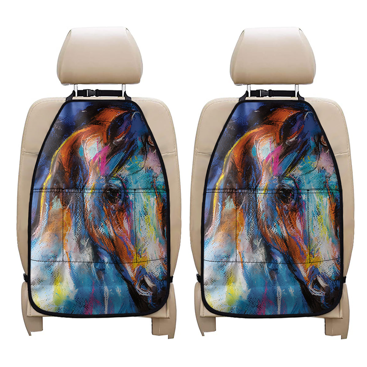 Colorful Horse Painting Print Car Seat Organizers