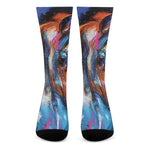 Colorful Horse Painting Print Crew Socks
