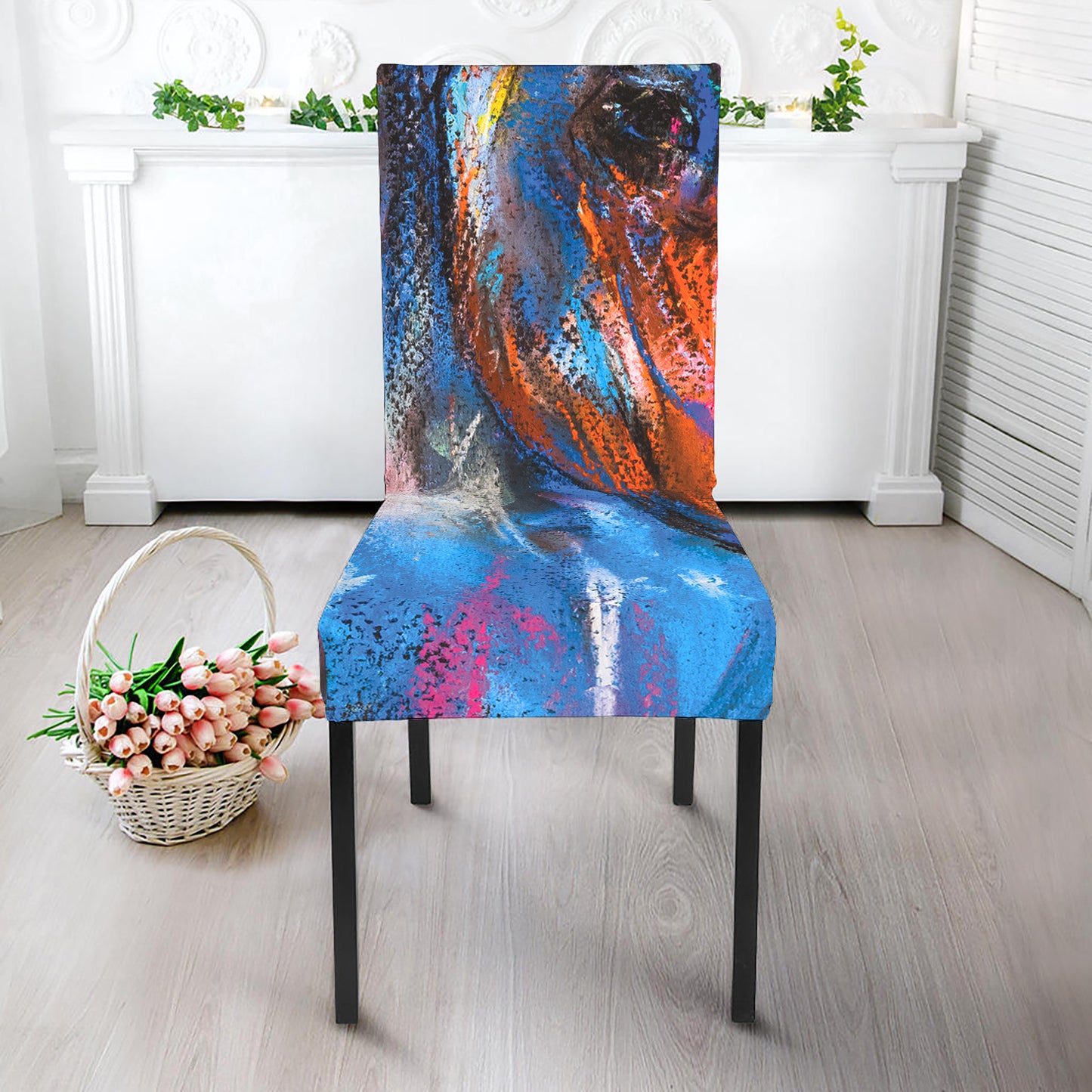 Colorful Horse Painting Print Dining Chair Slipcover