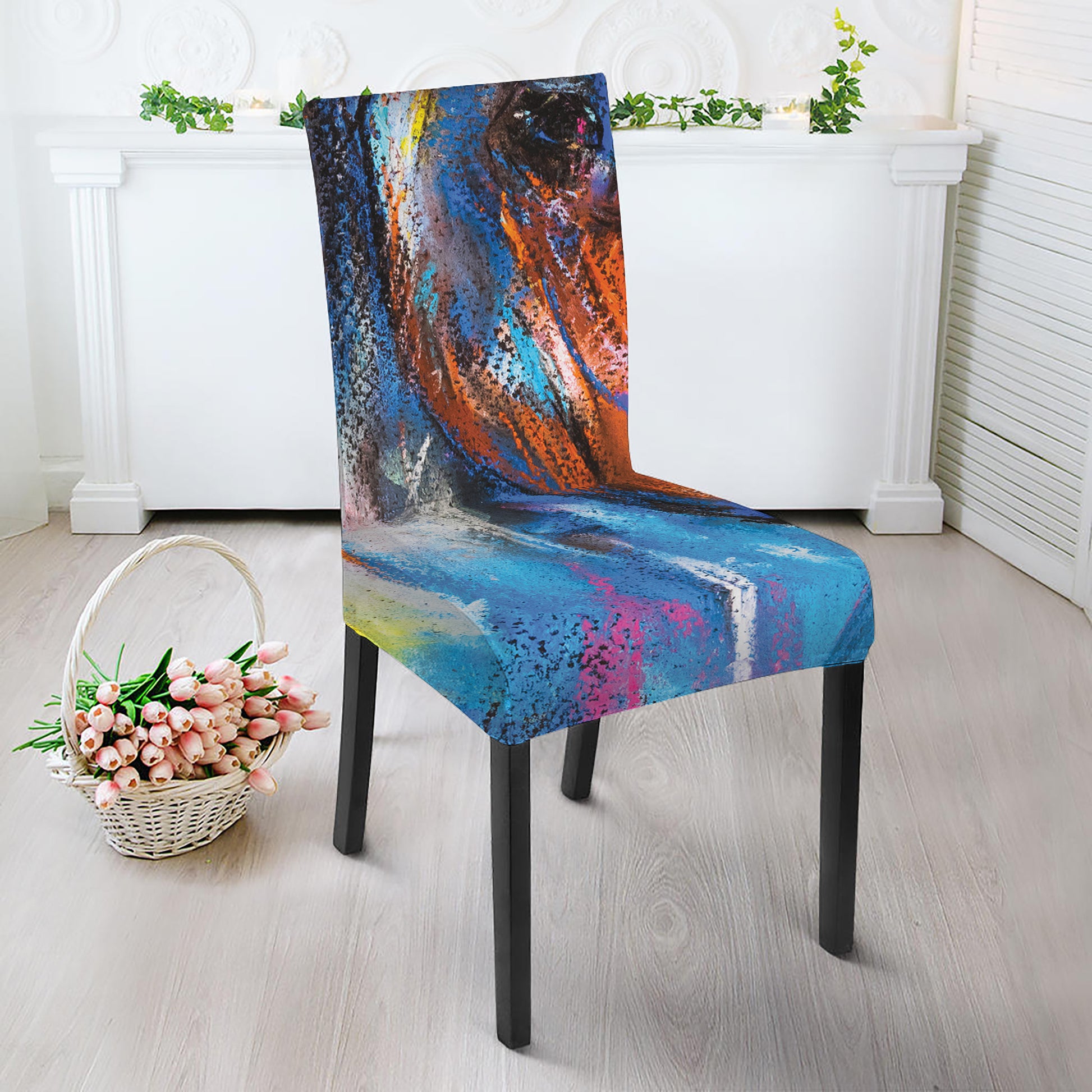 Colorful Horse Painting Print Dining Chair Slipcover