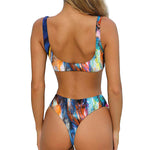 Colorful Horse Painting Print Front Bow Tie Bikini