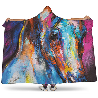 Colorful Horse Painting Print Hooded Blanket