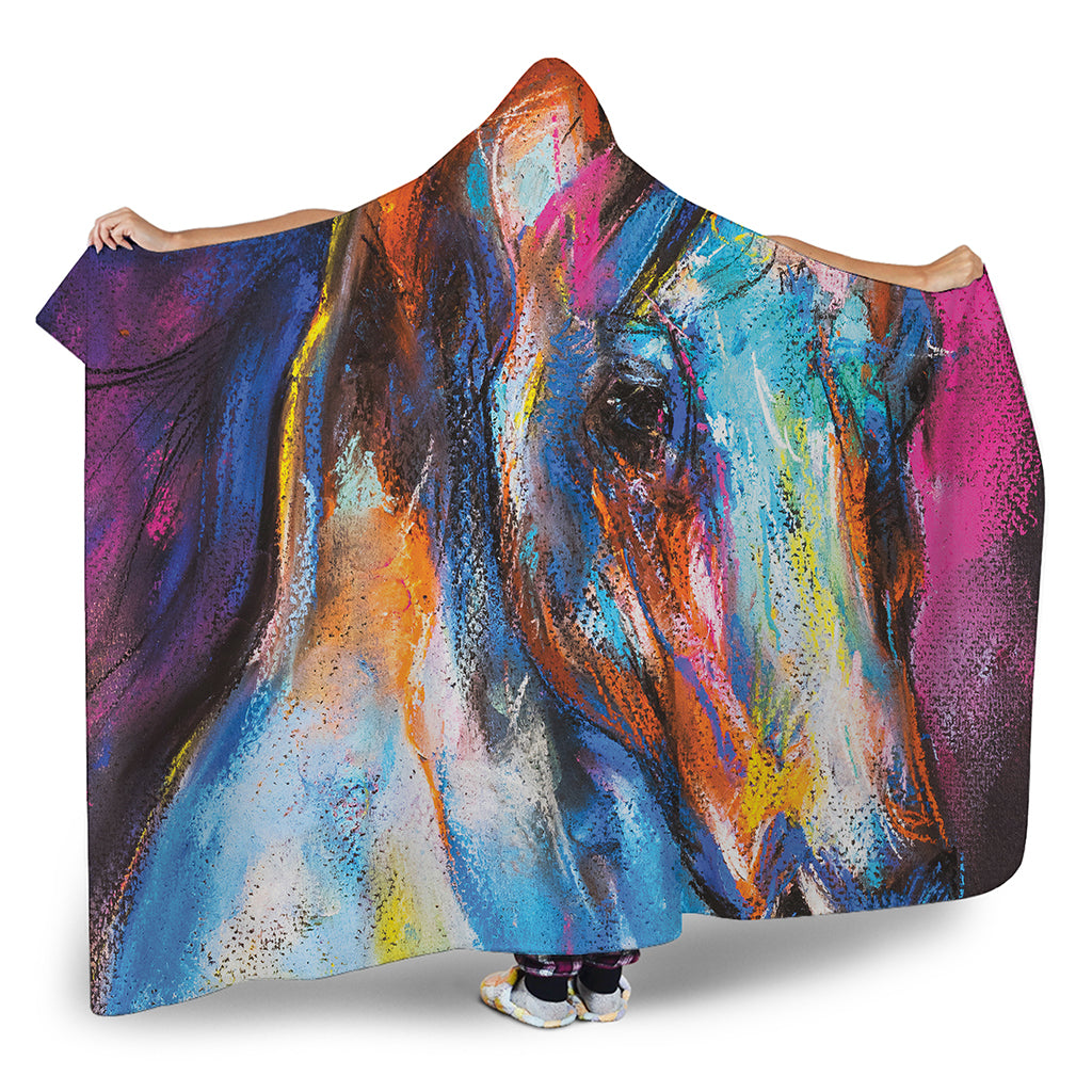 Colorful Horse Painting Print Hooded Blanket