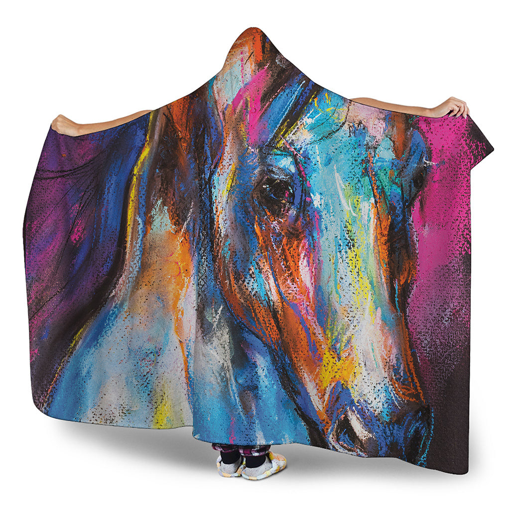 Colorful Horse Painting Print Hooded Blanket