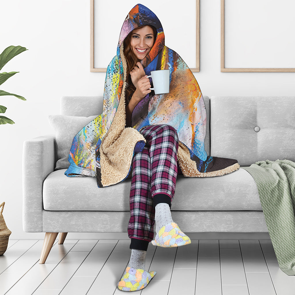 Colorful Horse Painting Print Hooded Blanket