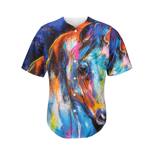 Colorful Horse Painting Print Men's Baseball Jersey
