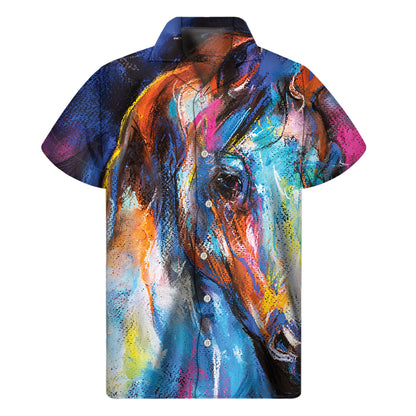 Colorful Horse Painting Print Men's Short Sleeve Shirt