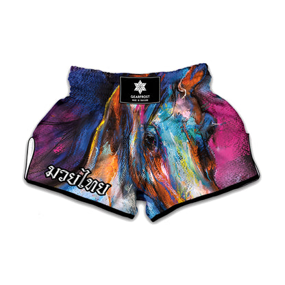 Colorful Horse Painting Print Muay Thai Boxing Shorts