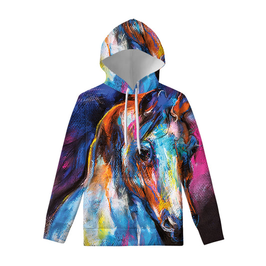 Colorful Horse Painting Print Pullover Hoodie