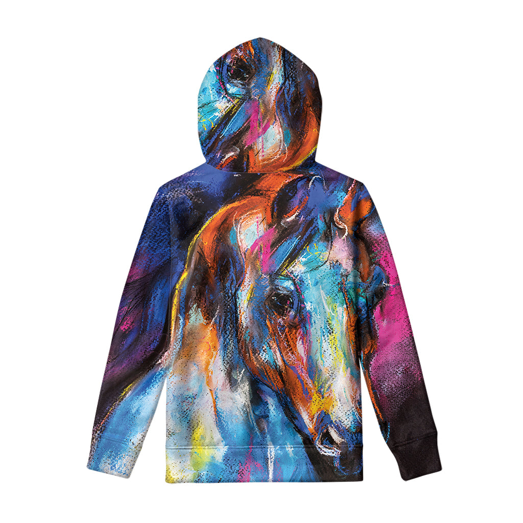 Colorful Horse Painting Print Pullover Hoodie