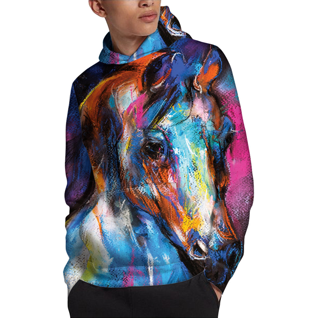 Colorful Horse Painting Print Pullover Hoodie