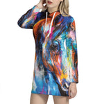 Colorful Horse Painting Print Pullover Hoodie Dress