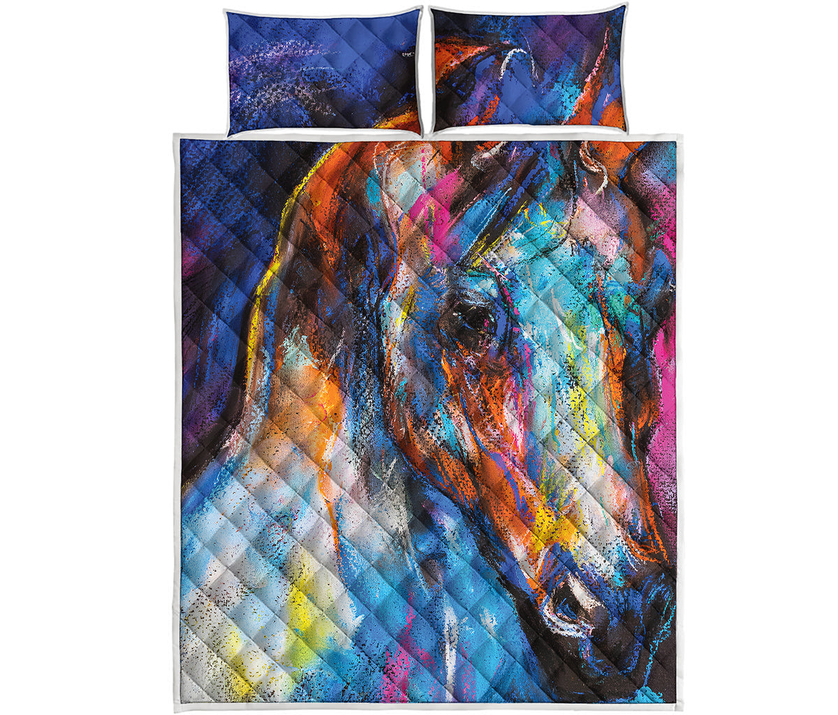 Colorful Horse Painting Print Quilt Bed Set