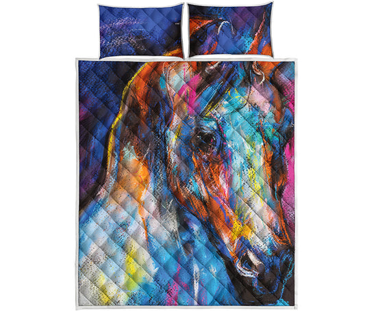 Colorful Horse Painting Print Quilt Bed Set