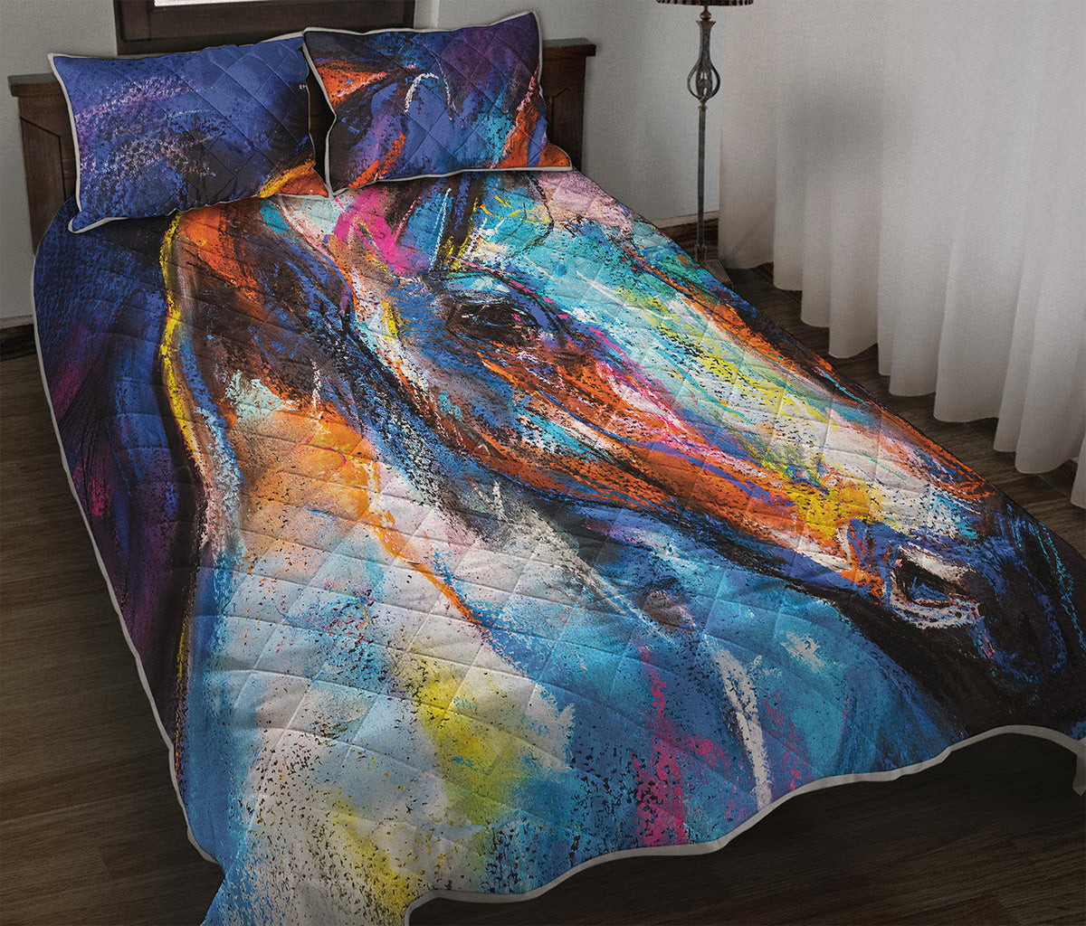 Colorful Horse Painting Print Quilt Bed Set