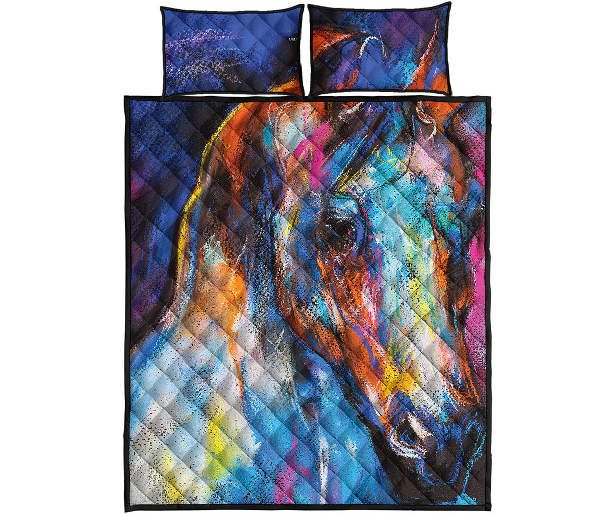 Colorful Horse Painting Print Quilt Bed Set