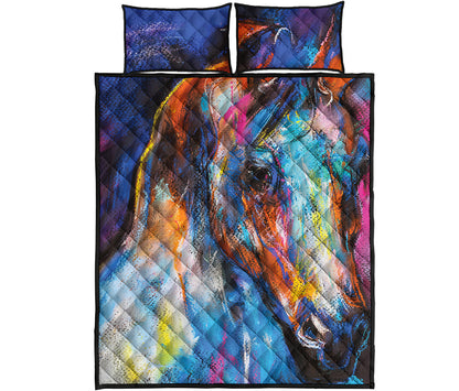 Colorful Horse Painting Print Quilt Bed Set
