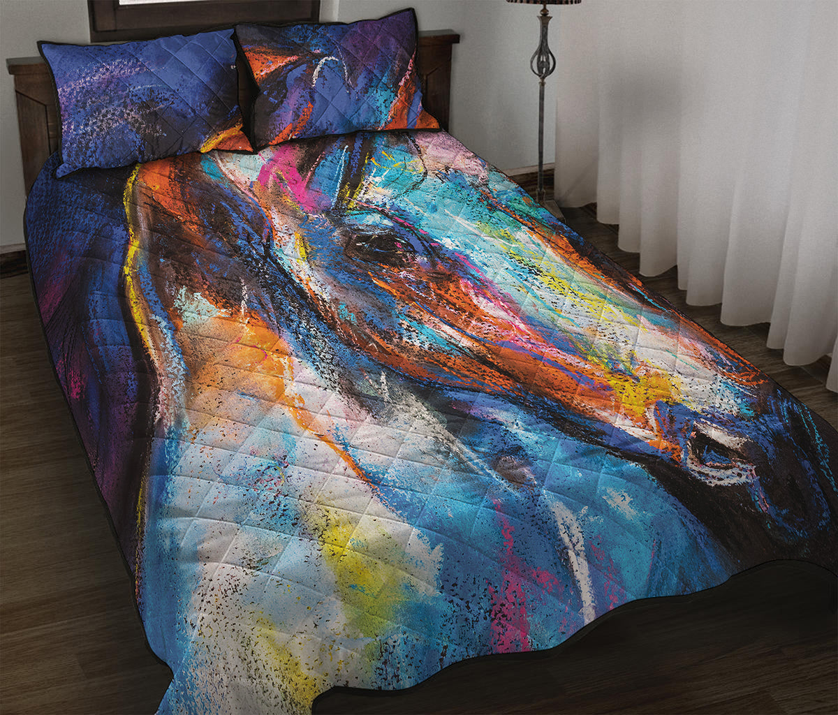 Colorful Horse Painting Print Quilt Bed Set