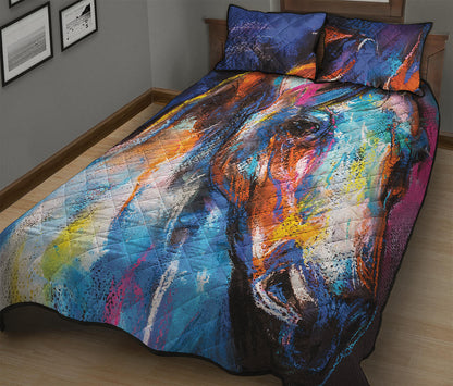 Colorful Horse Painting Print Quilt Bed Set
