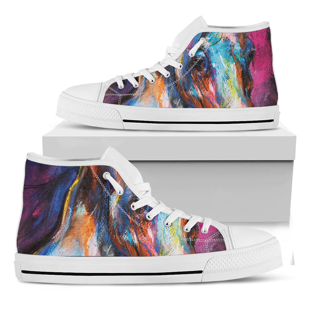 Colorful Horse Painting Print White High Top Shoes